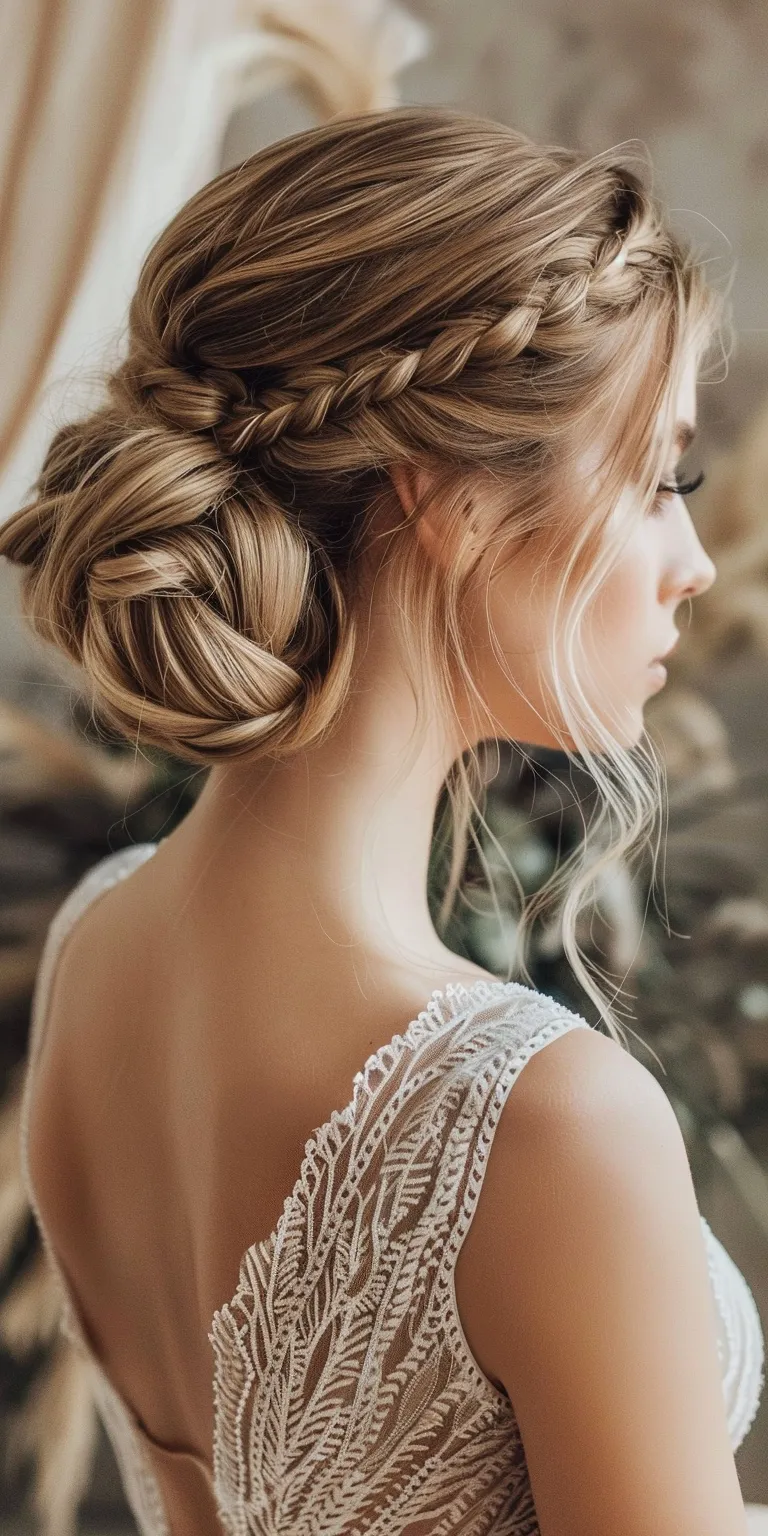 wedding hairstyles for medium hair Updo, Waterfall braids, Boho Chignon, Milkmaid braid