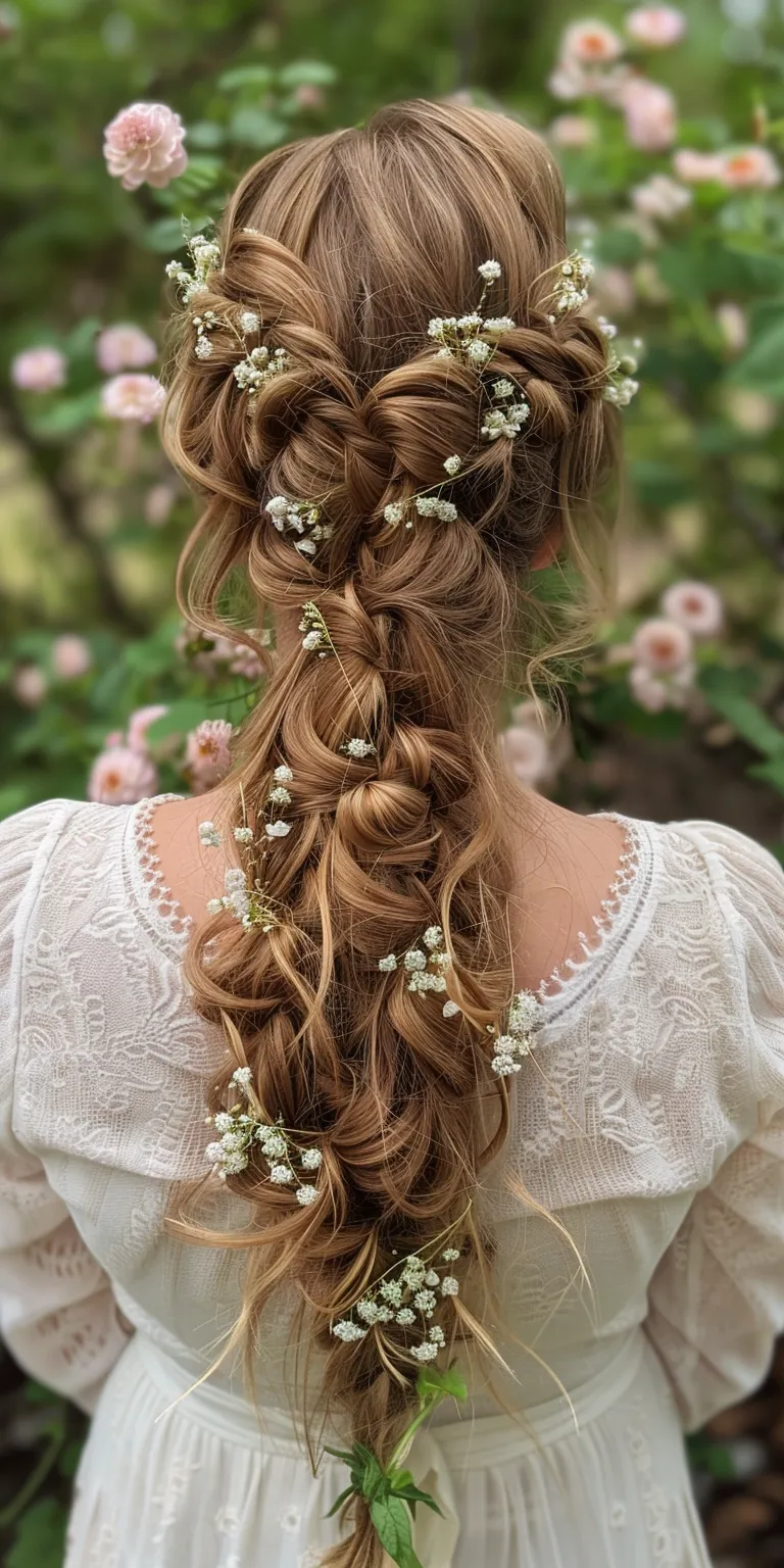 fairy hairstyles Boho braids, Milkmaid braid, Waterfall Updo, Braid