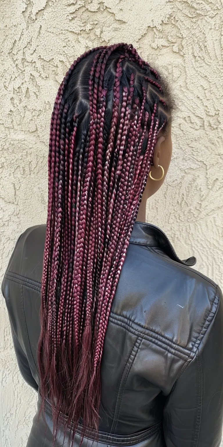 burgundy knotless braids Crochet braids, Waterfall Hair twists, Boho Layered hair