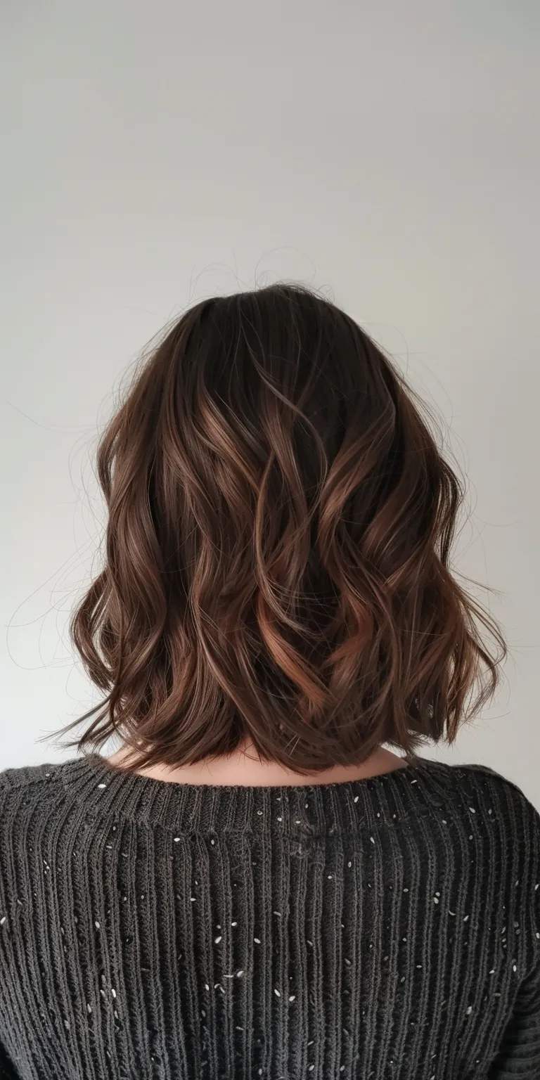 wavy lob Asymmetric cut, Digital perm, Layered hair, Professional Stacked bob