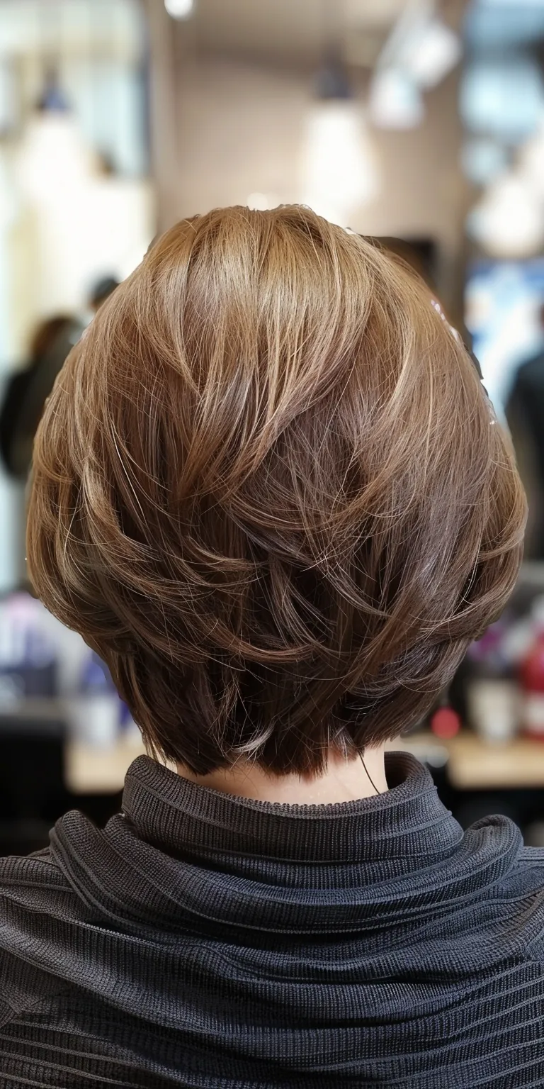 layered bob haircuts Asymmetric cut, Digital perm, Short brush Layered hair, Professional cut