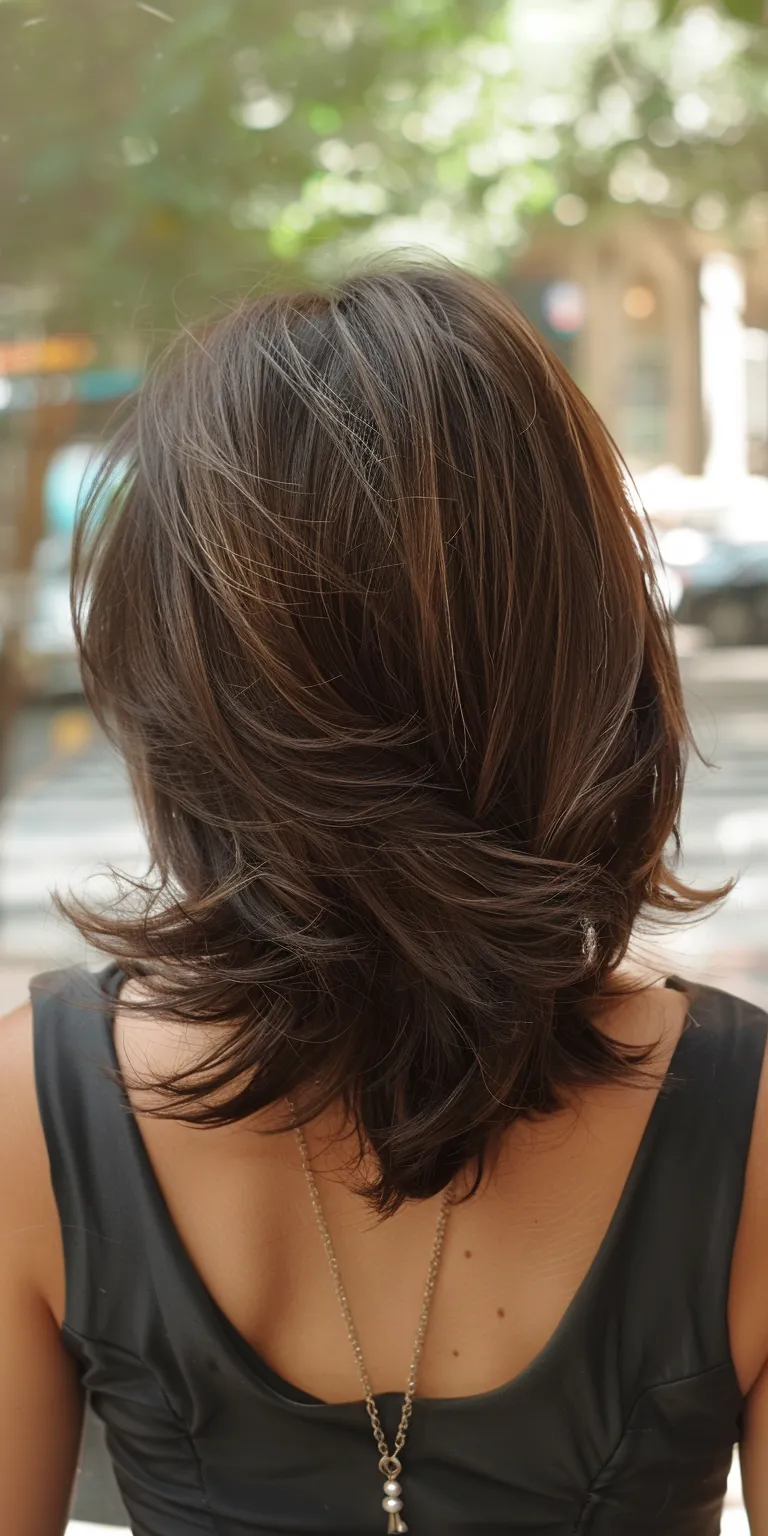 medium length layered haircuts Asymmetric cut, Digital perm, Layered hair, Short brush Bob cut