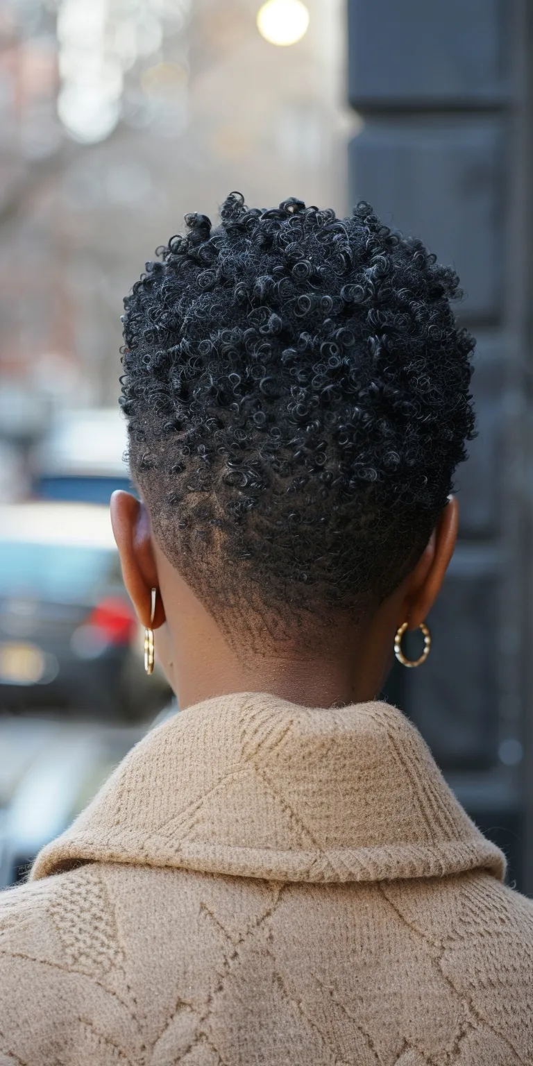 low maintenance short natural haircuts for black females Asymmetric cut, Afro puffs, Kinky hair, Short brush Pompadour