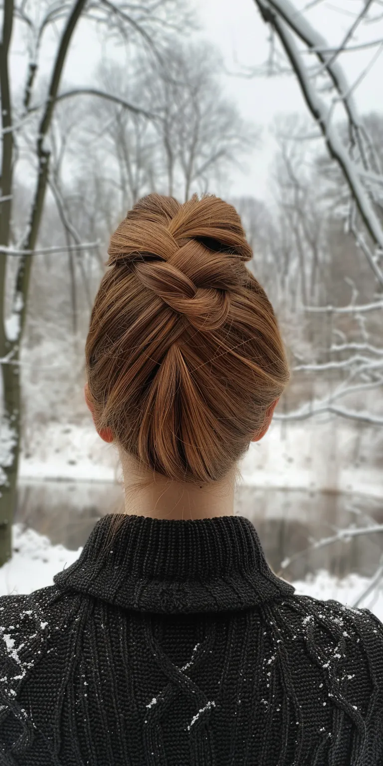 winter hairstyles Ballerina bun, Updo, Chignon, French twist, Milkmaid braid