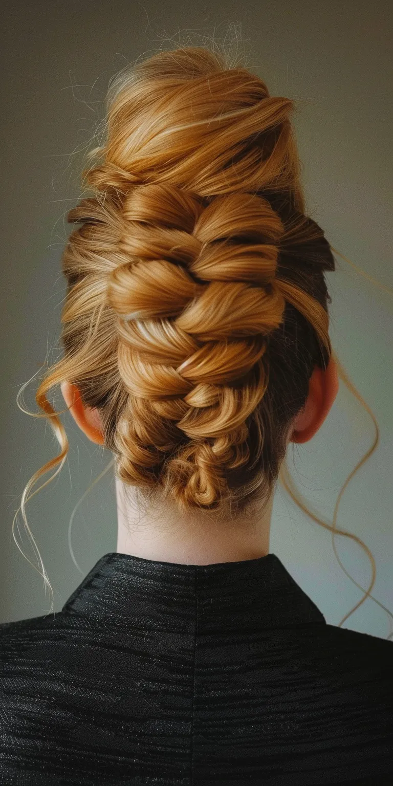 bee hive hair style Updo, French braid, Milkmaid Chignon, twist