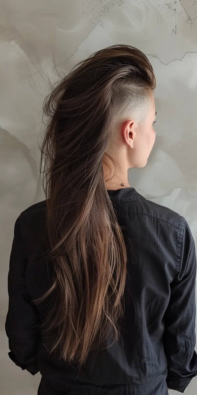 undercut hairstyles women Asymmetric cut, Layered hair, Pompadour, Ponytail, Tonsure