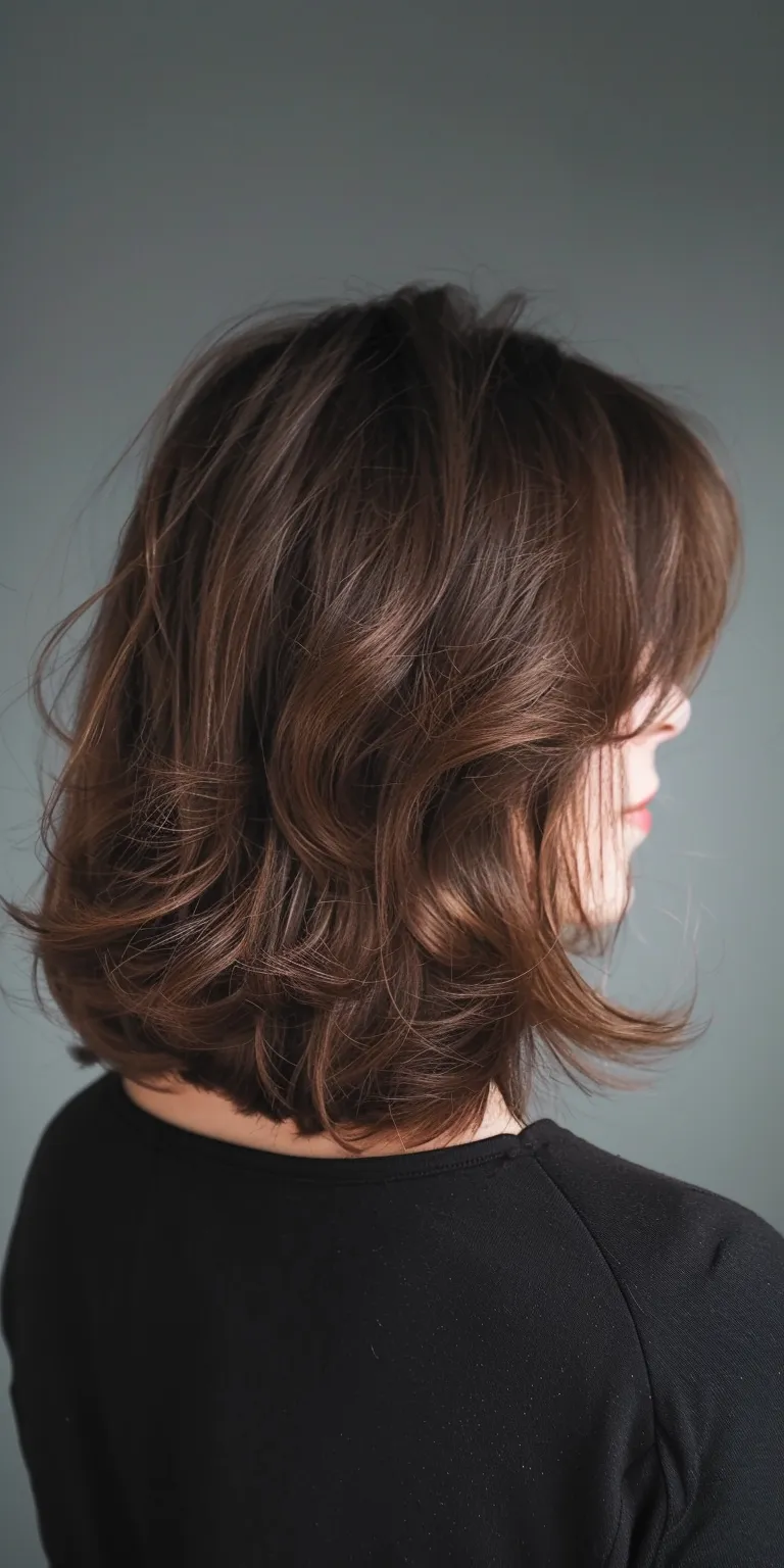 shoulder length hairstyles with bangs Asymmetric cut, Digital perm, Layered hair, Japanese women's hairstyles, Bob cut