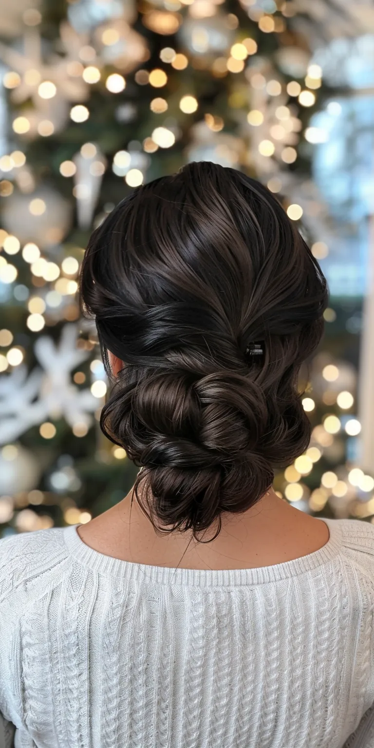 christmas hairstyles Updo, French twist, Waterfall braids, braid, Milkmaid braid