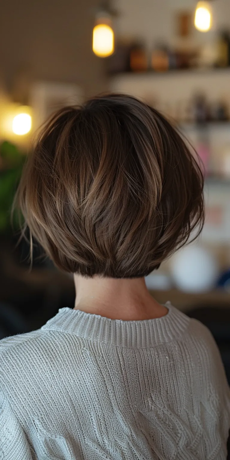 haircuts for thin hair Asymmetric cut, Short brush Bob Layered hair, Chignon