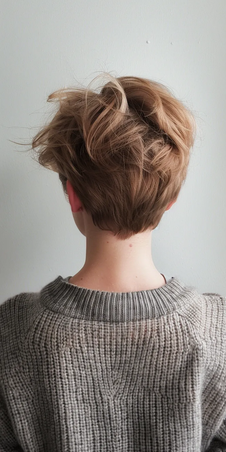 tomboy hairstyle Chignon, Asymmetric cut, Updo, Layered hair, Ballerina bun