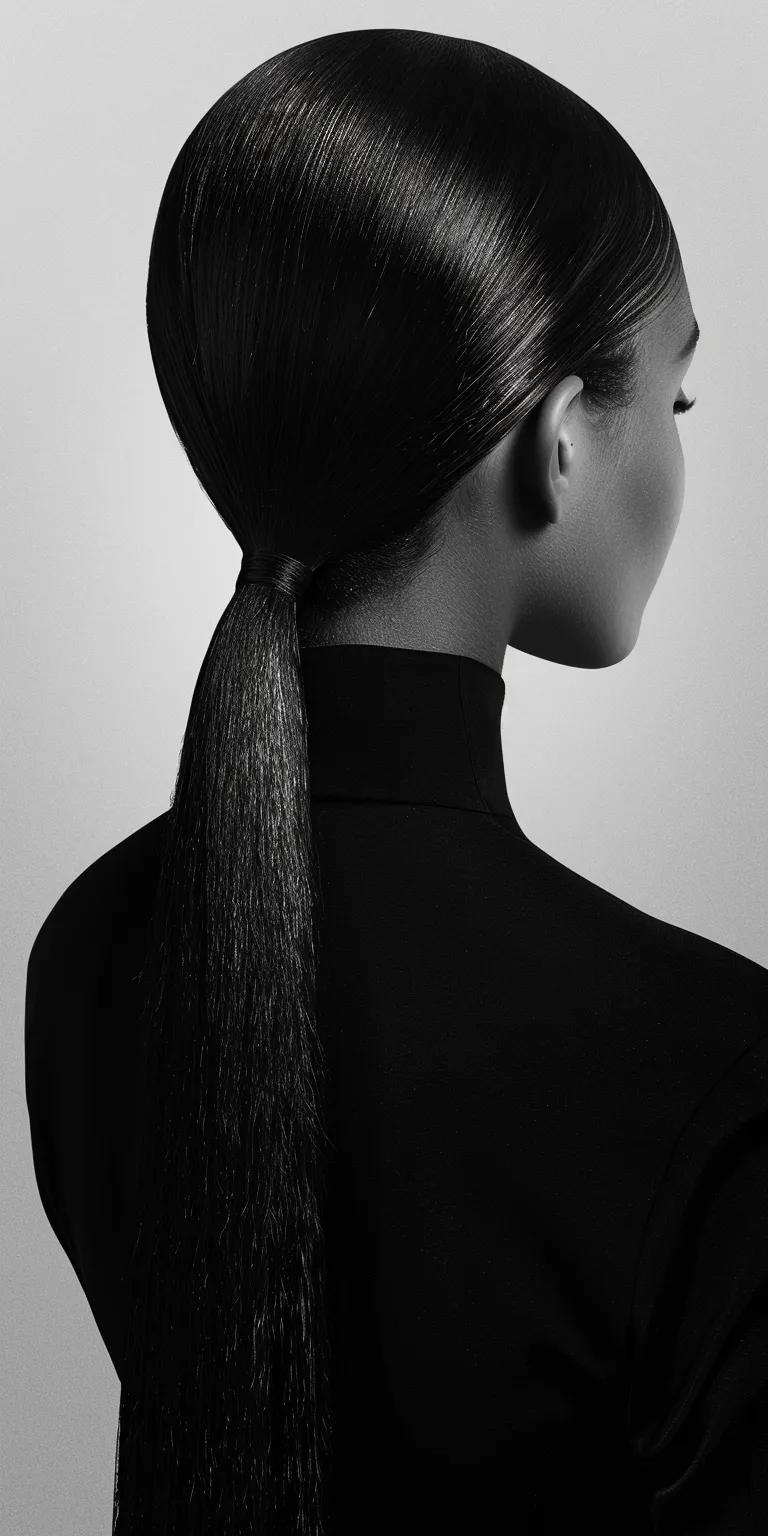 sleek ponytail Asymmetric cut, Japanese women's hairstyles, Chignon, Ponytail, French twist