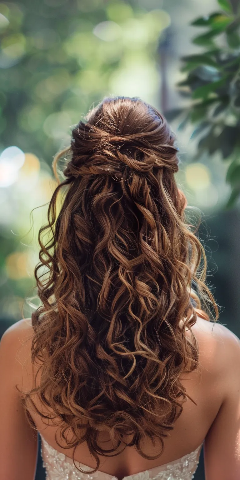 curly hairstyles for long hair Waterfall braids, Boho Updo, Digital perm, Braid